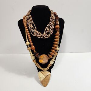 Jewelry Lot of 3 Beaded  Necklaces Earth Tone Heart New